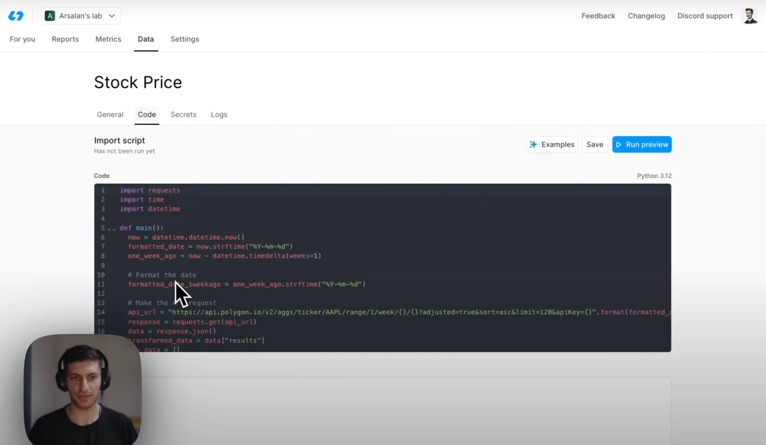 Snapshot of the Pyodide-based editor